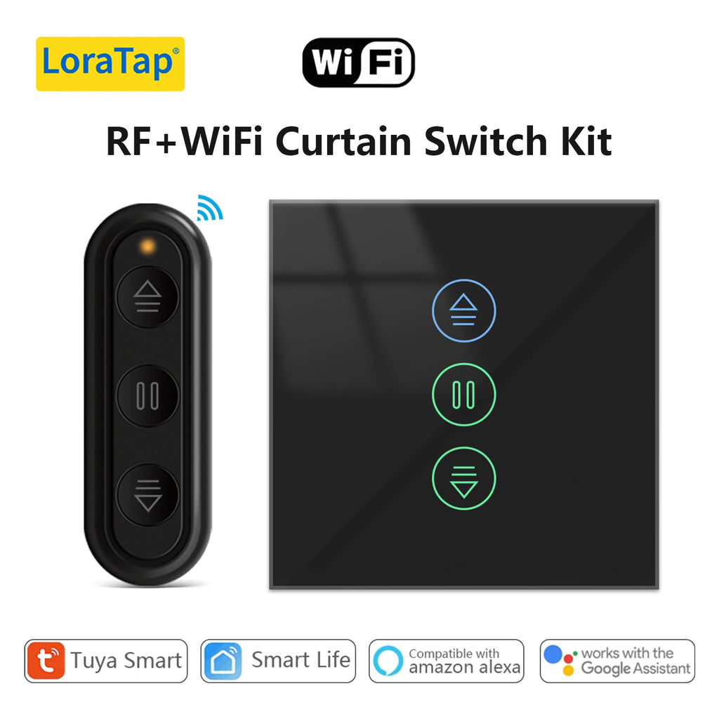 LoraTap Tuya Smart Life Roller Shutter Blinds Black Switch and Remote Percentage Control Timer Work with Google Assistant Alexa