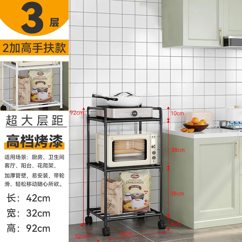 Floor-Standing Multi Layer Storage Rack Shelf with Pulley Trolley Bathroom Kitchen Microwave Storage Rack Kitchen Accessories