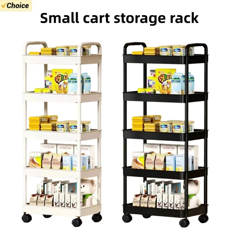 5-Layer Mobile Trolley Kitchen Storage Shelf, Floor Standing Multi-Tier Rack for Books Snacks Fruits Vegetables Organizer