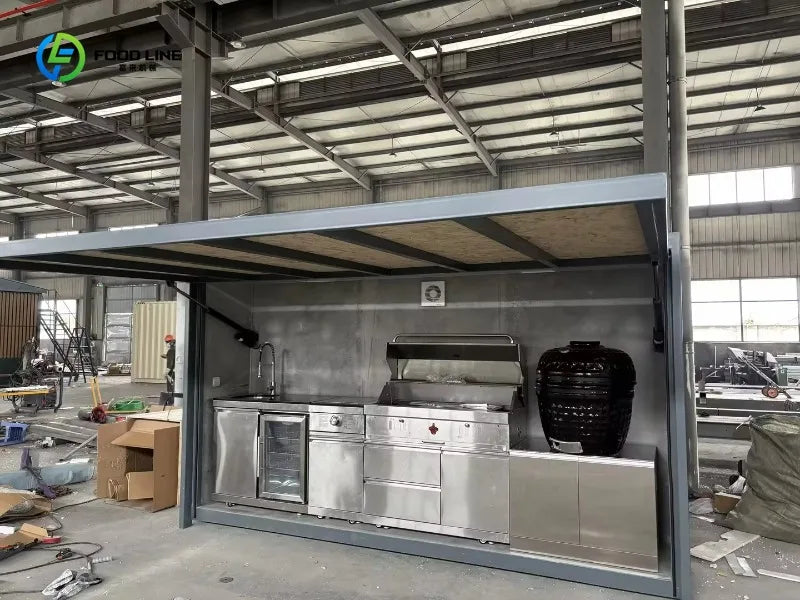 Customized Modular Outdoor Kitchen Cabinet Garden Stainless Steel Outdoor BBQ Kitchen With Shed