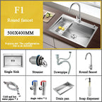 Stainless Steel Kitchen Sink Farm House Above Counter Undermounter Single Bowel Wash Basin with Faucet Drain Kitchen Accessories