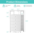 White Dresser with 5 Drawers Tall Nightstand with Charging Station and LED Light, Bedside Table Room Storage Drawers Closet