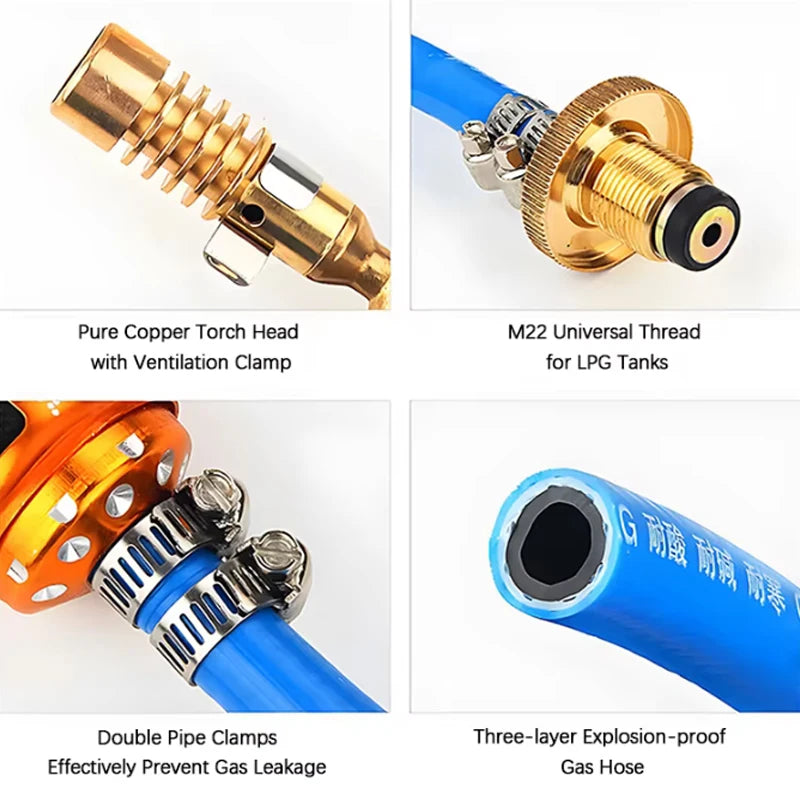 2.5m Flame Welding Torch Copper Aluminum Soldering Tool Liquefied Propane Gas Torch For Precious Metal Melting Gas Torch Blower