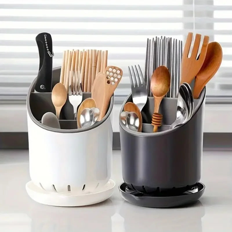 1Pc Round Kitchen Storage Chopsticcks Tube Space Saving Tableware Storage Holder With Drain Plate Kitchen Chopstick Drain Box