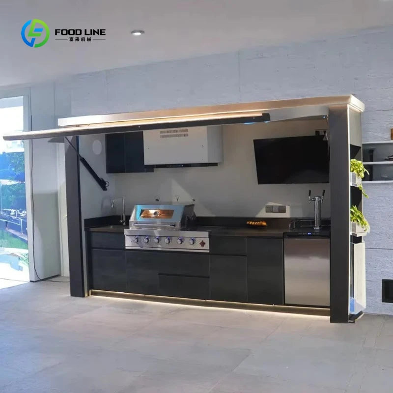Customized Luxurious Hot Selling Multi-Functional Outdoor Mobile Kitchen Movable Kitchen Easy Install with Combined Sink Fridge