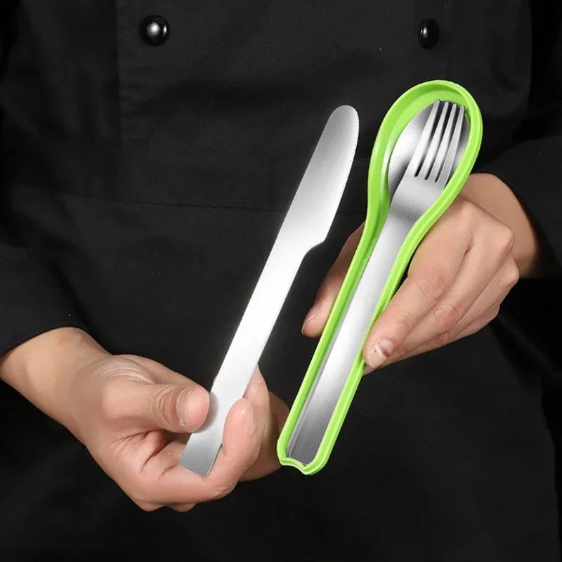 Portable Cutlery, 4 Pieces Covered Stainless Steel, Complete Dining Table Set of Tableware, Kitchen Gadget Set, Dinner Knife