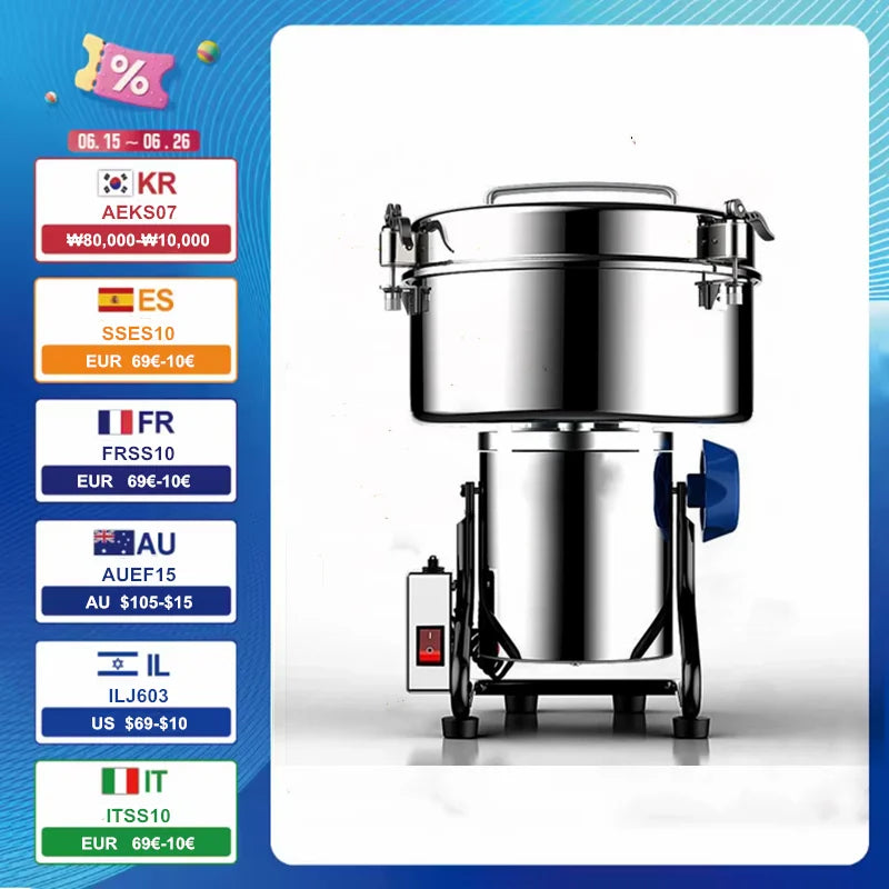 4500G 4500W Coffee Grinder 430 Stainless Steel Commercial Medicine Flour Powder Crusher Powder Crusher Electric Coffee Grinder
