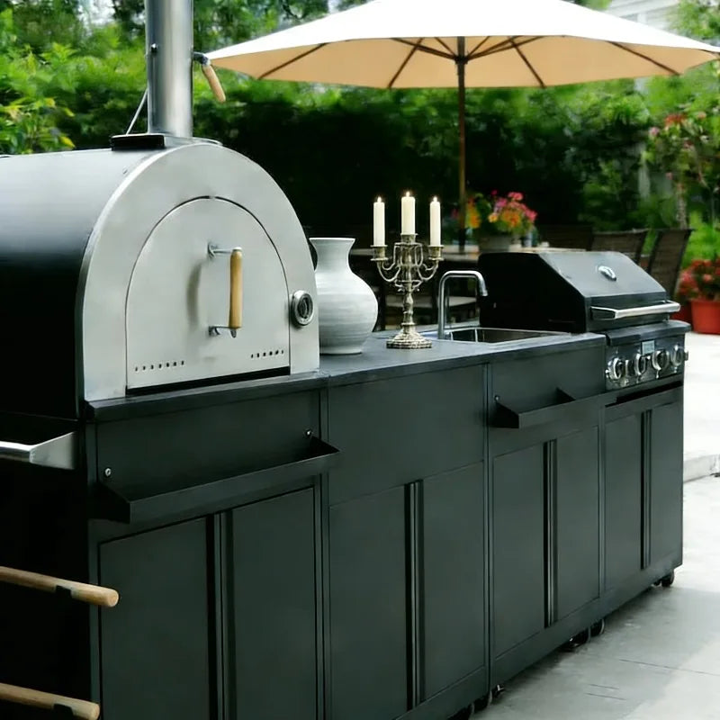 Custom Modern Exterior Movable Metal Kitchen Cabinet Set 304 Stainless Steel Sink Cabinets for Outdoor Bbq