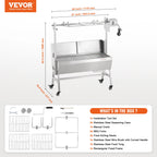 VEVOR 35inch Rotisserie Grill Electric Motor Charcoal Spit Grill Stainless Steel Roaster w/Lockable Wheels for Camping Outdoor