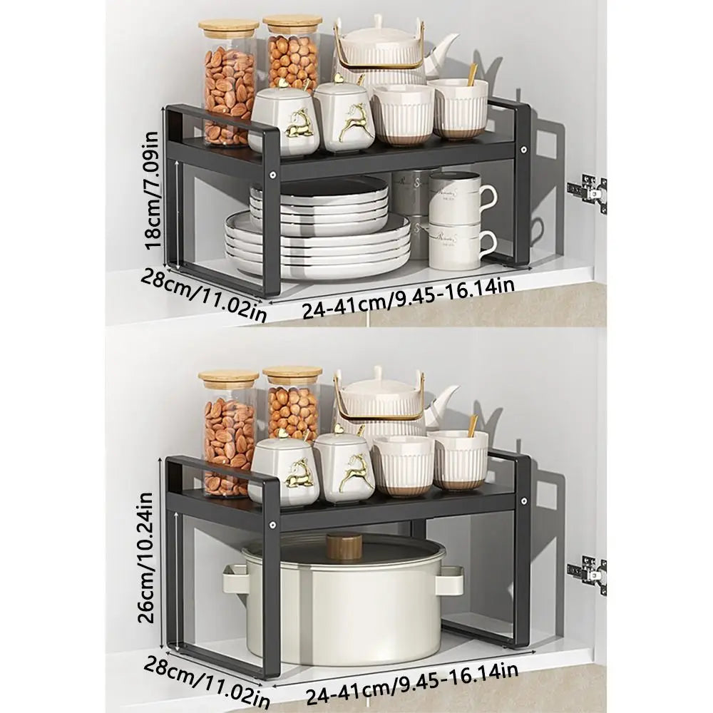 Layered Adjustable Kitchen Organizer Space Saving Expandable Countertop Pot Holder Easy To Install Non-slip