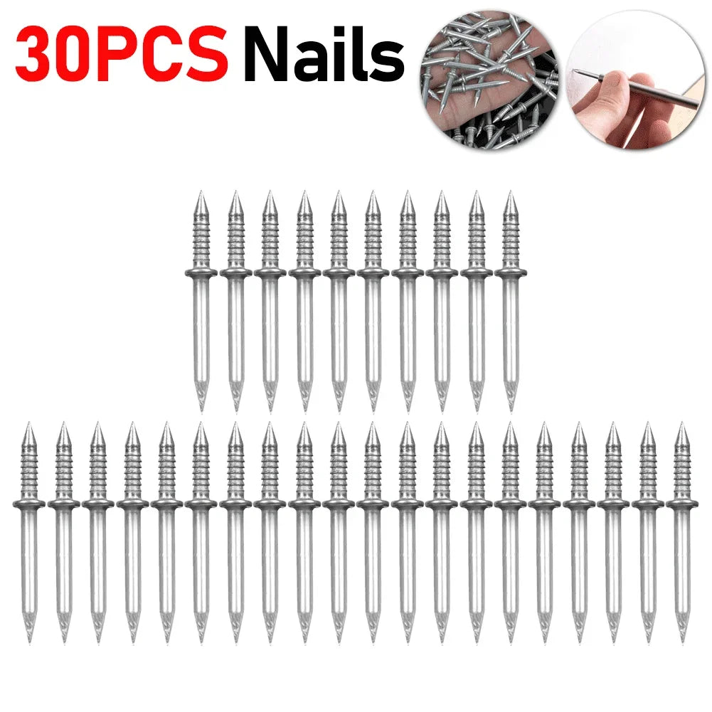 300-10pcs Double Head Nails Anti-Rust Double-Head Seamless Thread Nail Hard Thread Screws Set for Solid Wood Skirting Boards