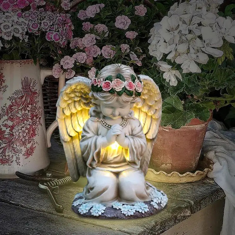 Resin Praying Angel Solar Angel Garden Decor With Solar Lights Waterproof Sculpture Figurine Cemetery Decorations Yard Art