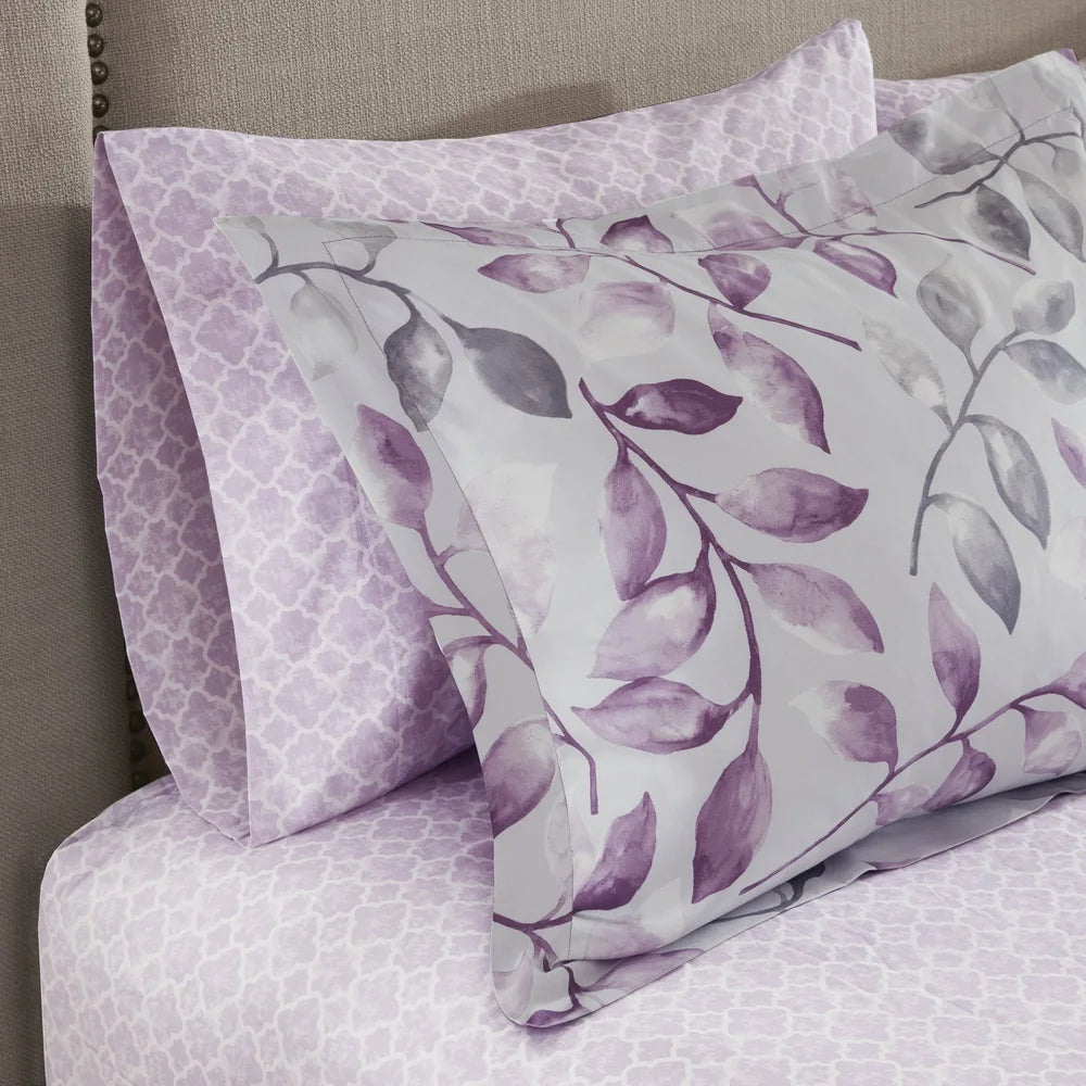 California King 9 Piece Botanical Comforter Set Cotton Bed in A Bag with Bedskirt Floral Design Elegant Shams Decorative Pillow