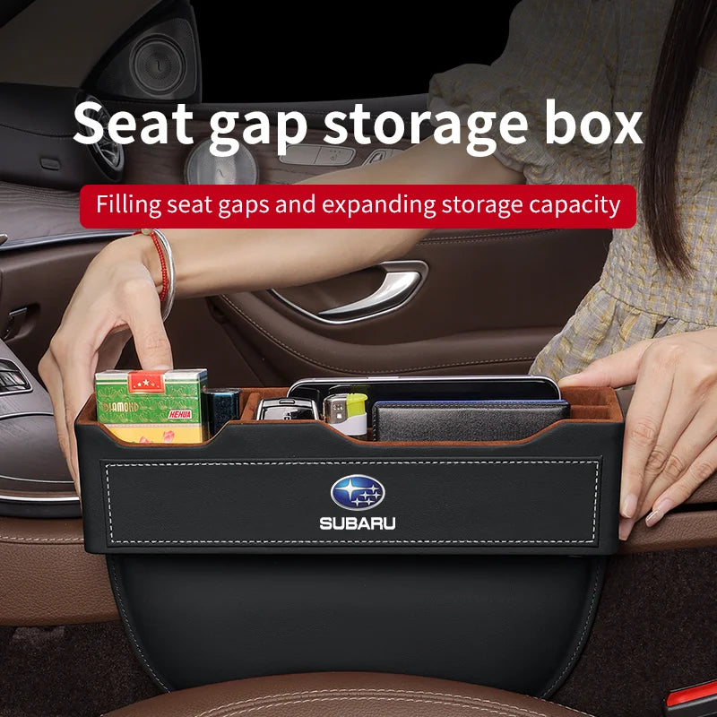 For Subaru Brz Ascent Forester Impreza Legacy Outback WRX XV Car Sewn Seat Gap Crevice Slot Leather Storage Box Auto Accessories
