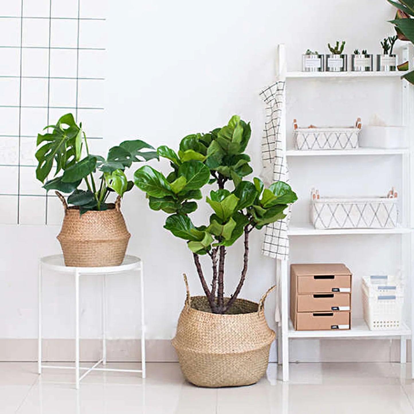 Seagrass Wickerwork Basket Portable Dirty Laundry Hamper Storage Basket Garden Plant Basket Home Decor
