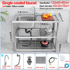 Stainless Steel Sink Kitchen Household Thickened Single Trough with Bracket Wash Basin Sink with Platform Easy Landing