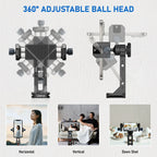 Ulanzi MA53 360 Rotation Metal Phone Holder Tripod Mount Cold Shoe Uka Arca Mount Clip Clamp with 60-95mm Width for Living Vlog