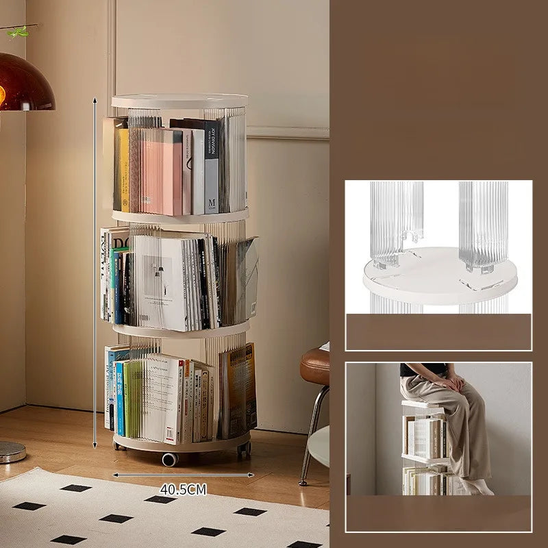 Rotating Bookshelf 360-Degree Home Floor-To-Ceiling Simple Children's Bookcase Living Room Large-Capacity Storage Rack