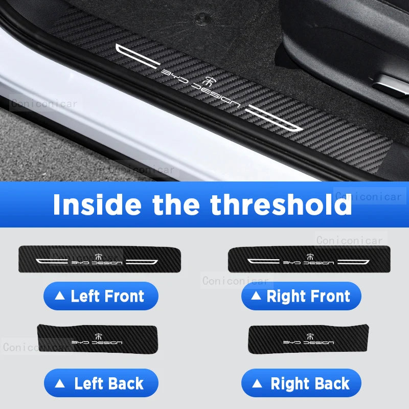 For BYD Song Plus EV DM 2022-2024 Auto Tailgate Guard Door Sill Pedal Carbon Fibre Texture Accessories Leather PU Car Sticker