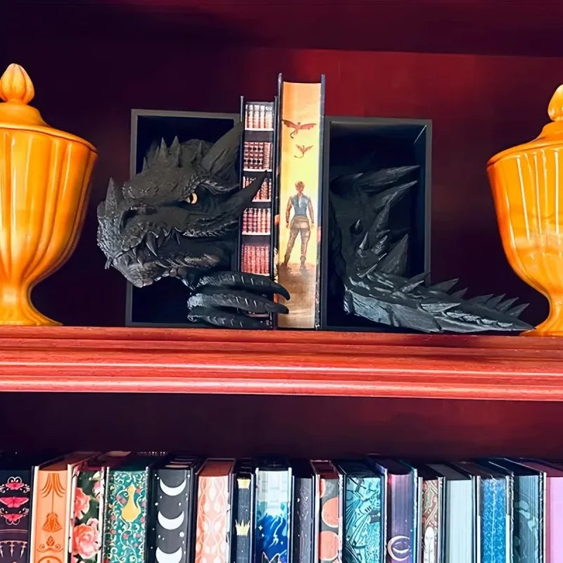 1Pc Gothic Dragon Bookends, 3D Horror Dragon Decorative Bookends Resin Dragon Bookends Creative Sculpture Bookends