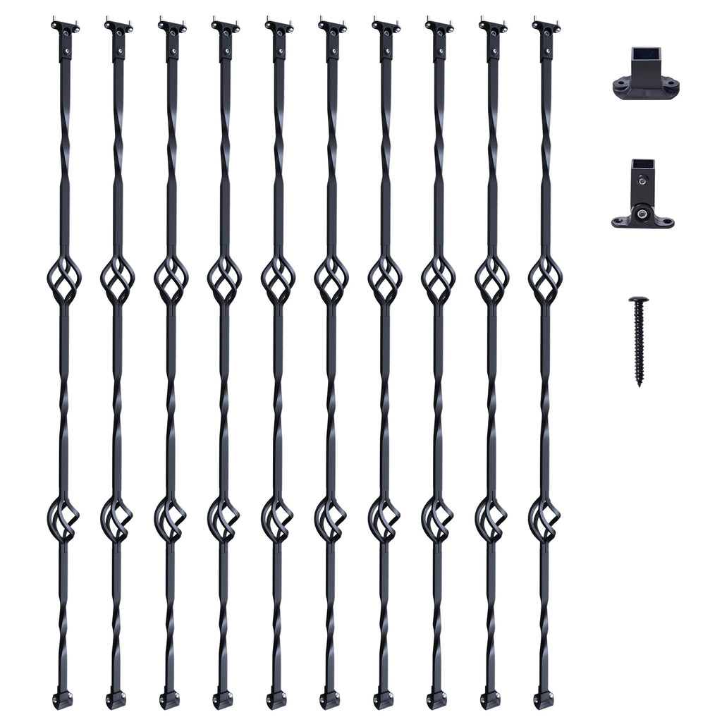 VEVOR Staircase Metal Balusters Galvanized Steel Decorative Banister Spindles with Hollow Baskets Spiral Stair with Shoes Screws