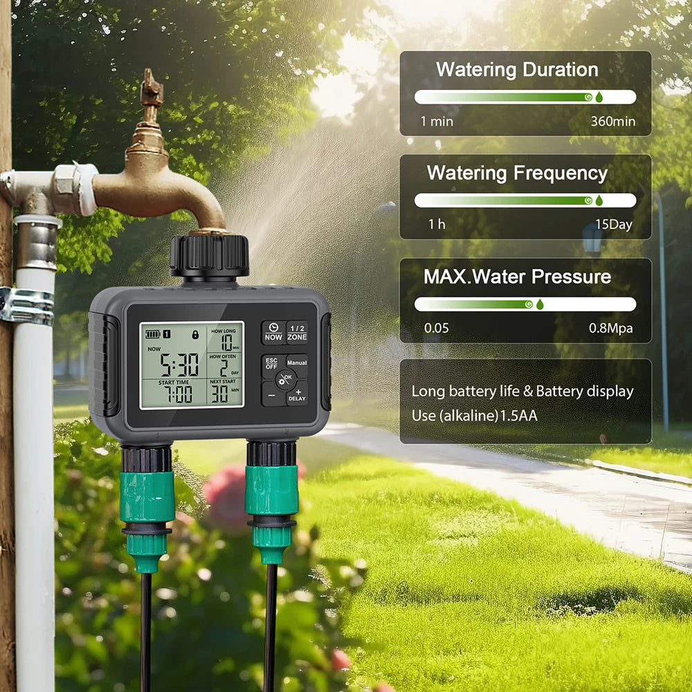 1/2/3-Outlets Smart Irrigation Watering System Automatic Water Timer Sprinkle Faucet Hose Programmer Timer for Garden Outdoor