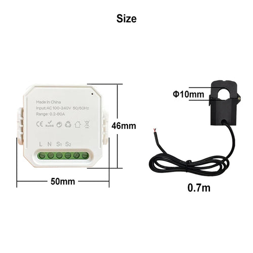 Tuya WIFI Smart Energy Meter AC100-240V 1CT Clamp App Control 80A Power Monitor Electricity Statistics 50/60Hz Intelligent Life