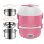 Mini Electric Rice Cooker Stainless Steel 2/3 Layers Food Container Steamer Portable Meal Heating Lunch Box Heater Warmer Bento