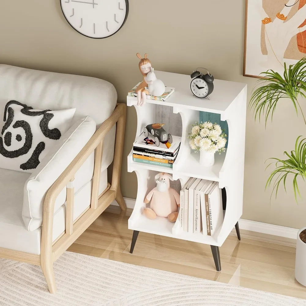 4 Cube Bookcase,White Open Cube Small Bookshelf Circle Arc Storage Shelf Display Cabinet,2 Tiers Modern Wooden Bookcase