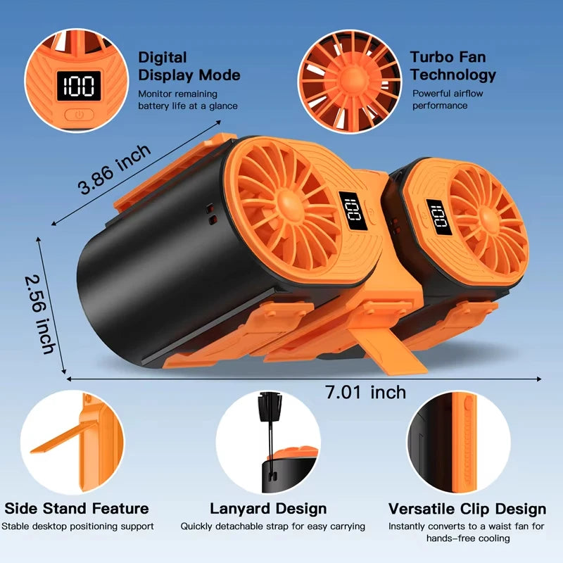 Xiaomi Dual Motors Belt Clip 20000RPM Rechargeable Waist Neck Fan 1000