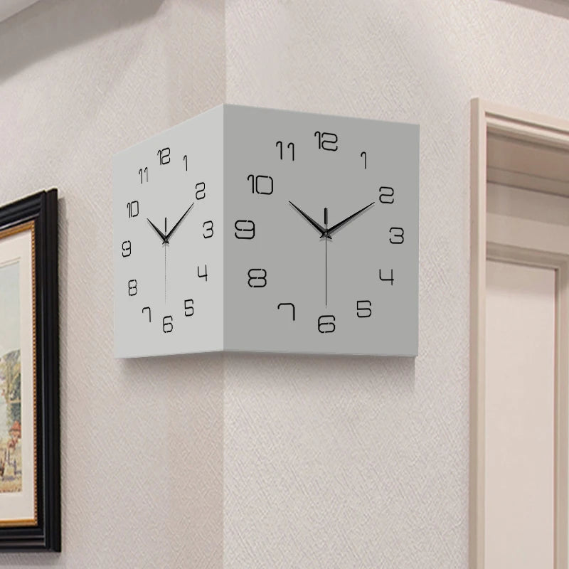 Double-Sided Wall Corner Clock - Muted Quartz Home Decor