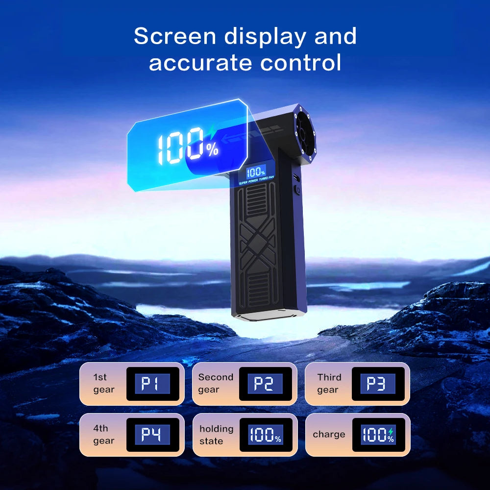 990000RPM Violent Fan Dust Blowing Brushless Ultra Turbo Fan Jet Battery Display High-Speed Handheld Powerful Blower Low Noise