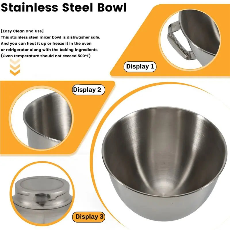 ABKJ-Stainless Steel Bowl For Kitchenaid Classic&Artisan Series 4.5-5 QT Tilt-Head Mixer, 5 Quart 304 Stainless Steel Bowl