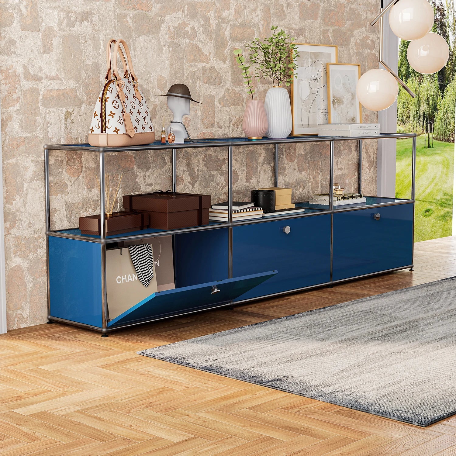 Storage Cabinet Storage Shelf Stainless Steel Metal Board Living Room Cabinet Sideboard Cabinet Modular Furniture-No Keys