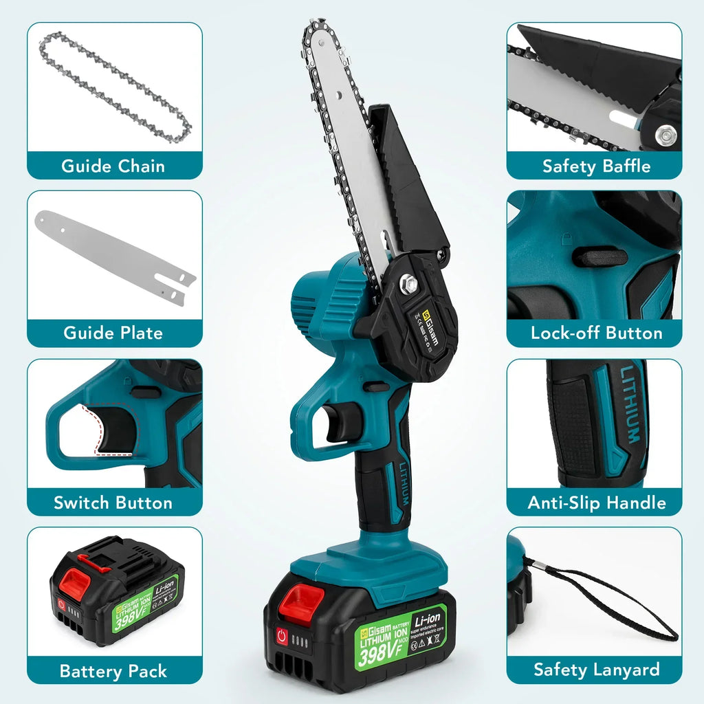 Giasm 6 inch Electric Saw Cordless Electric Chainsaw Garden Cutting Loppers Wood Cutting Power Tools For makita 18v battery pin