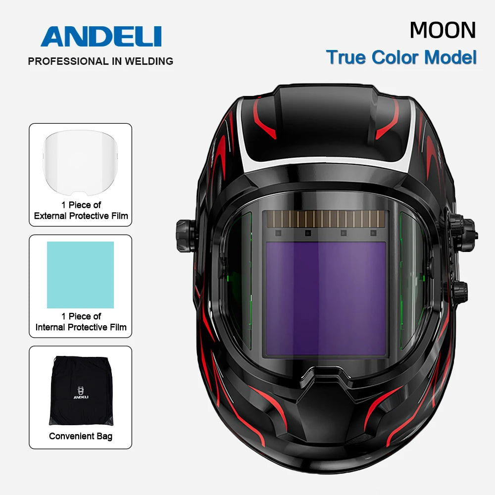 ANDELI Auto Darkening Welding Helmet Large Viewing True Color Solar Powered Welding Mask for TIG MIG ARC Grinding Welder