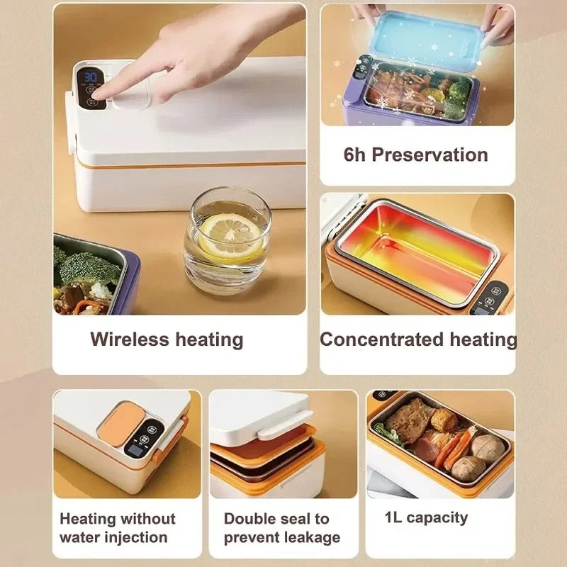 1L Portable USB Electric Lunch Box Rechargeable Heated Unplugged Rice Cooker Office Lunch Box Camping Heated Insulated Lunch Box