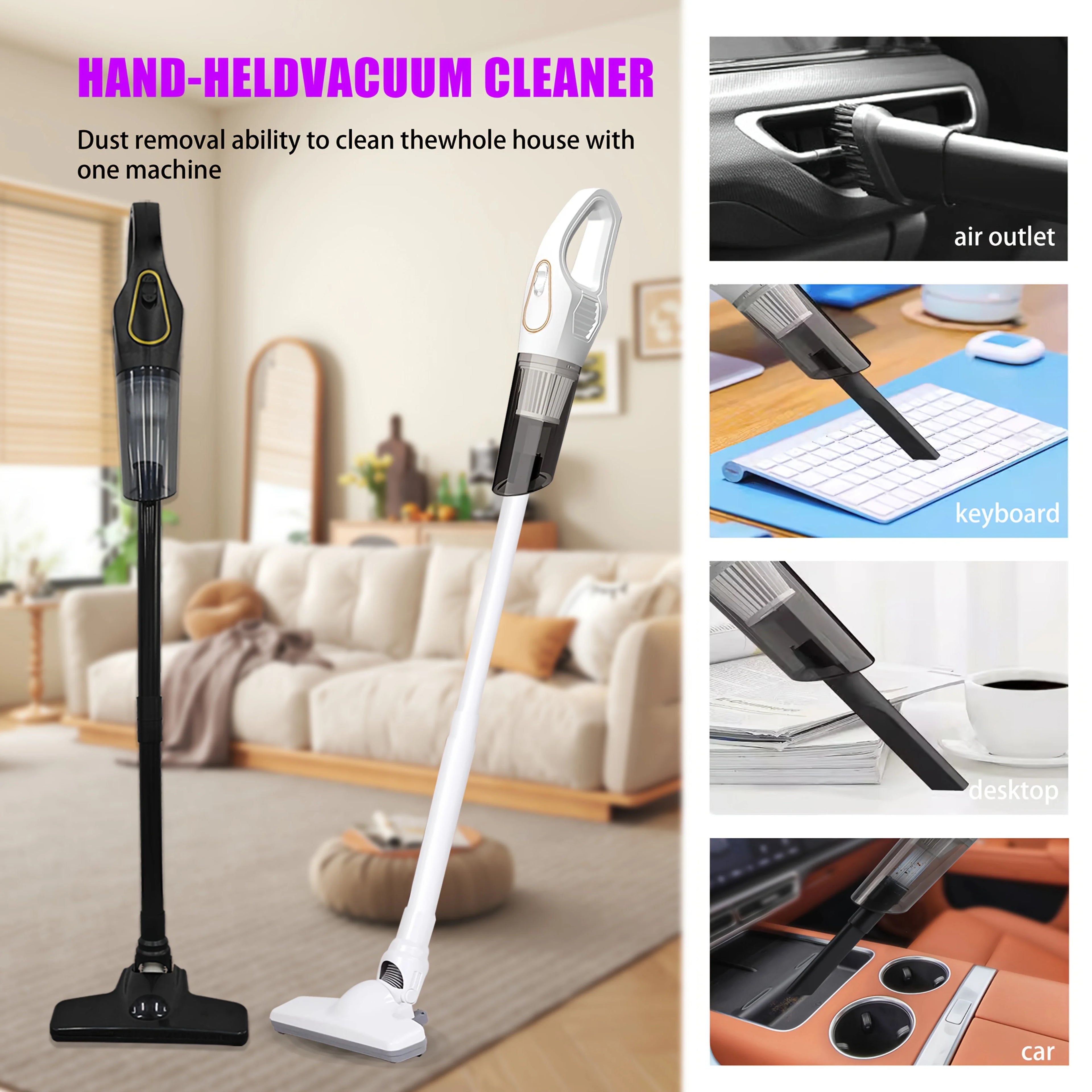 Handheld multifunctional vacuum cleaner, USB charging, 10000pa super strong suction, two color options, rich accessories