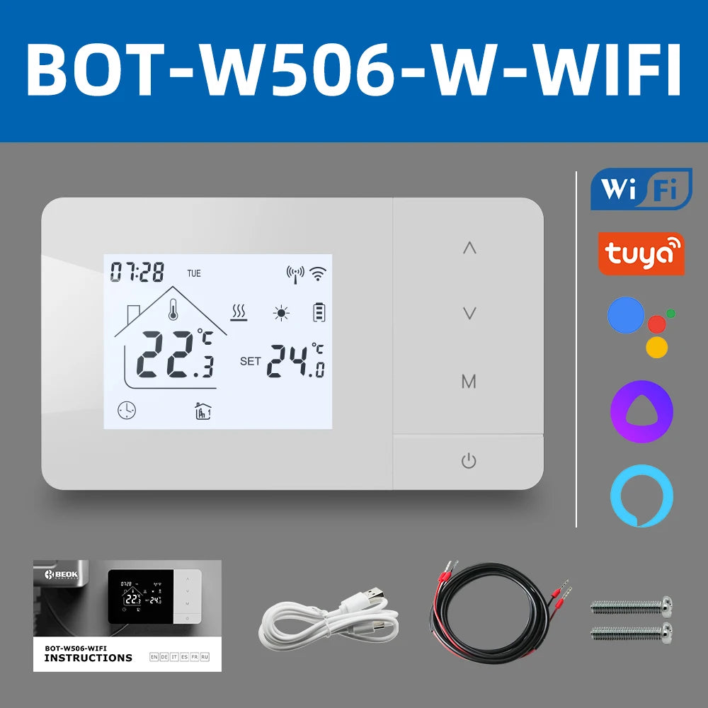 Beok Tuya Heating/Cooling Thermostat for Gas Boiler Smart Home Battery-powered Thermoregulator Daily programming Work with Alexa