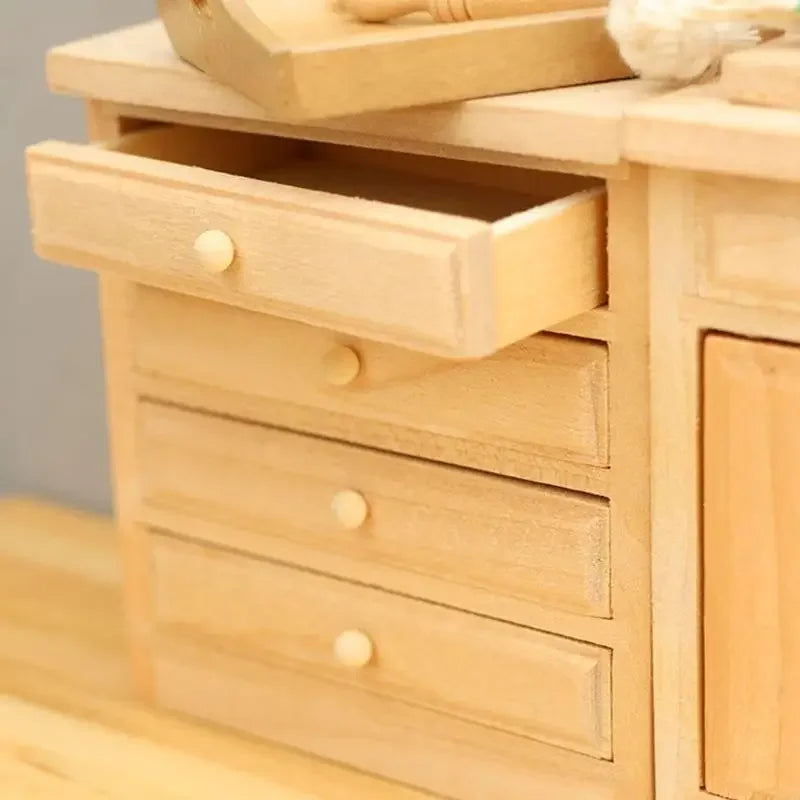 1/12 Dollhouses Kitchen Cabinet With Openable Door/Drawer Unfinished Miniature Furniture For Realistic Scene Display 15UB