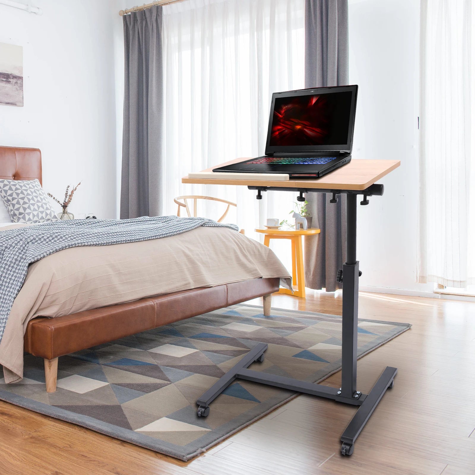 Laptop Desk Mobile Lift Computer Stand, 360° Rotation Rollin Hight Adjustable Laptop Desk with Wheels, for Home Office Study