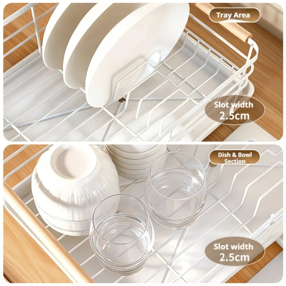 Double-layer Kitchen Dish Drying Rack Space-saving Ventilated Sink Dish Storage Basket Removable Metal Plate Rack Home