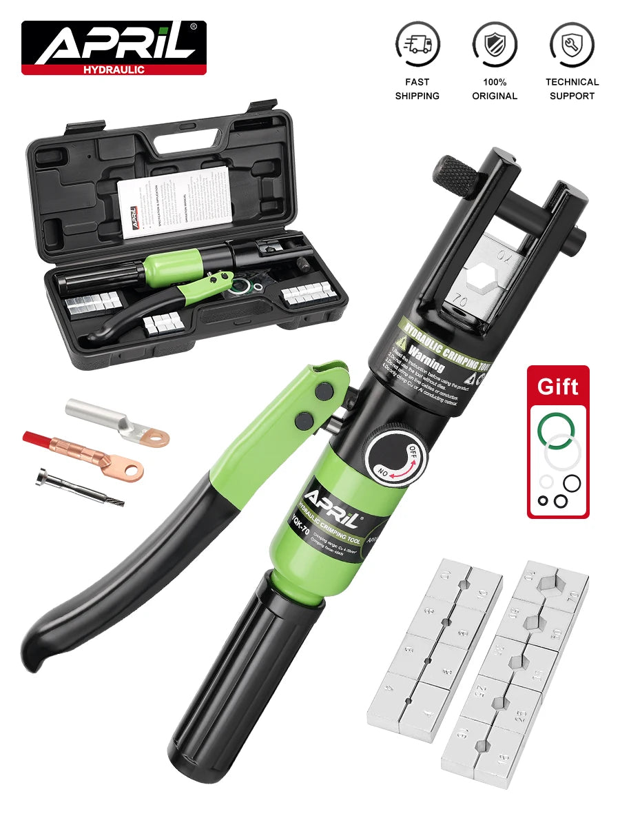 Hydraulic Crimping Tool with 9 Dies Battery Cable & Wire Rope Crimper for 12 AWG to 2/0 AWG, Stainless Steel Cable Railing Tool