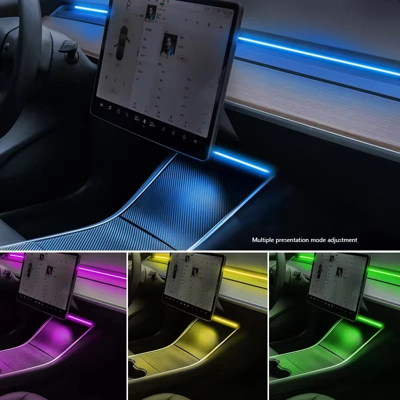 Car Ambient Light 60 Seconds Automatic OFF Module With USB Expansion Dock RGB APP Dashboard Lighting For Tesla Model 3 Y S X