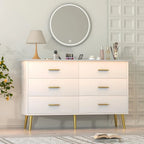 White Dresser for Bedroom with 6 Drawers, Dresser, Wood Dressers Chest of Drawers with Gold Handles, Modern LED Bedroom Dresser