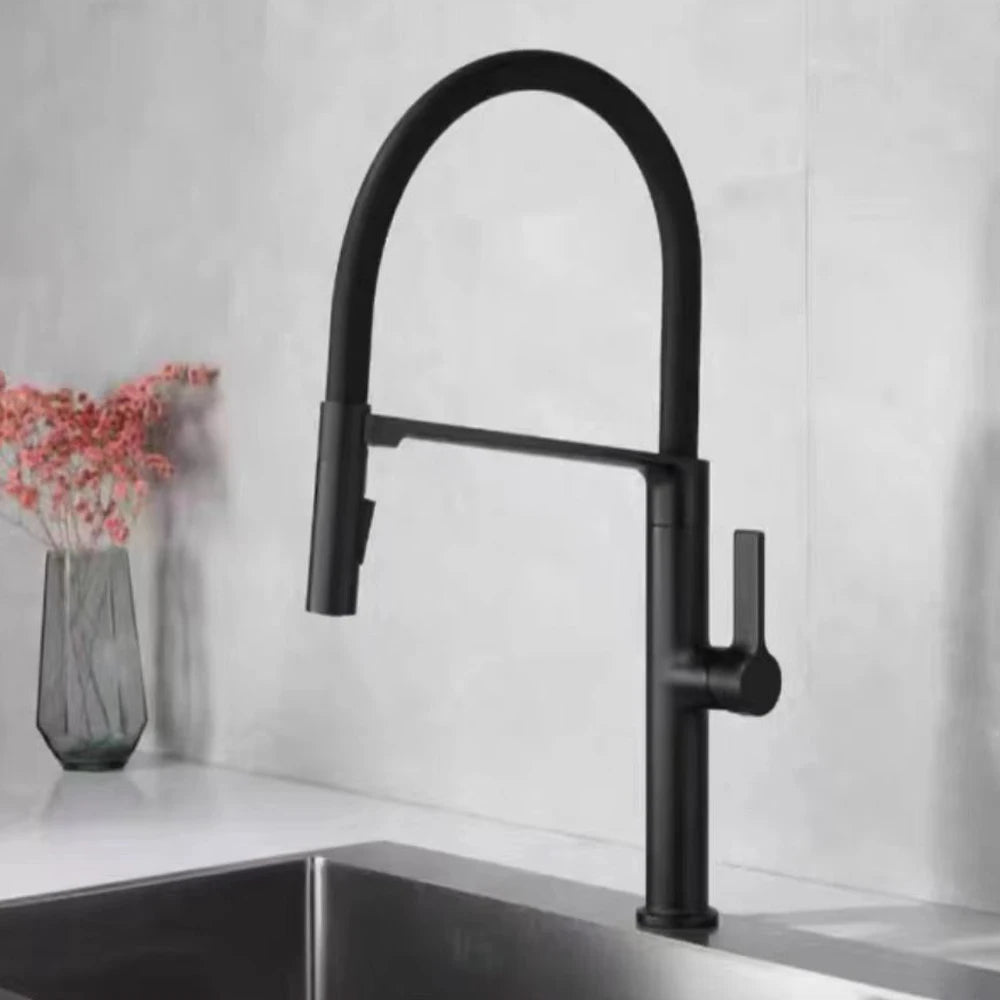 Gunmetal Rubber Kitchen Faucet Mixer Rotation Pull Down Stream Sprayer Taps Hot And Cold Water Single Hole Single Handle Faucet