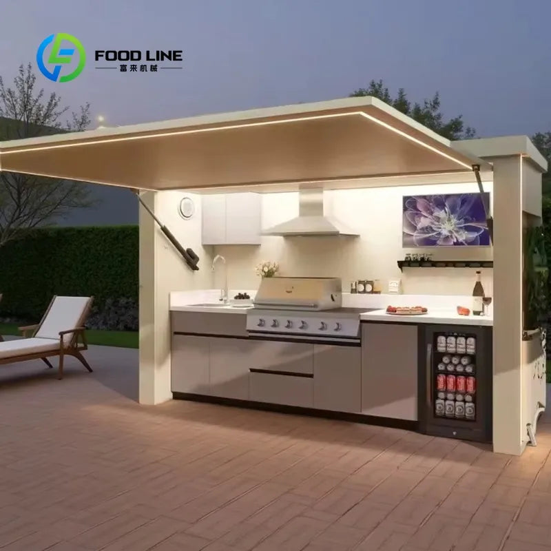 Customized Luxury Modular Stainless Steel BBQ Kitchen Island Set Weatherproof Furniture For Garden Patio Outdoor Dining
