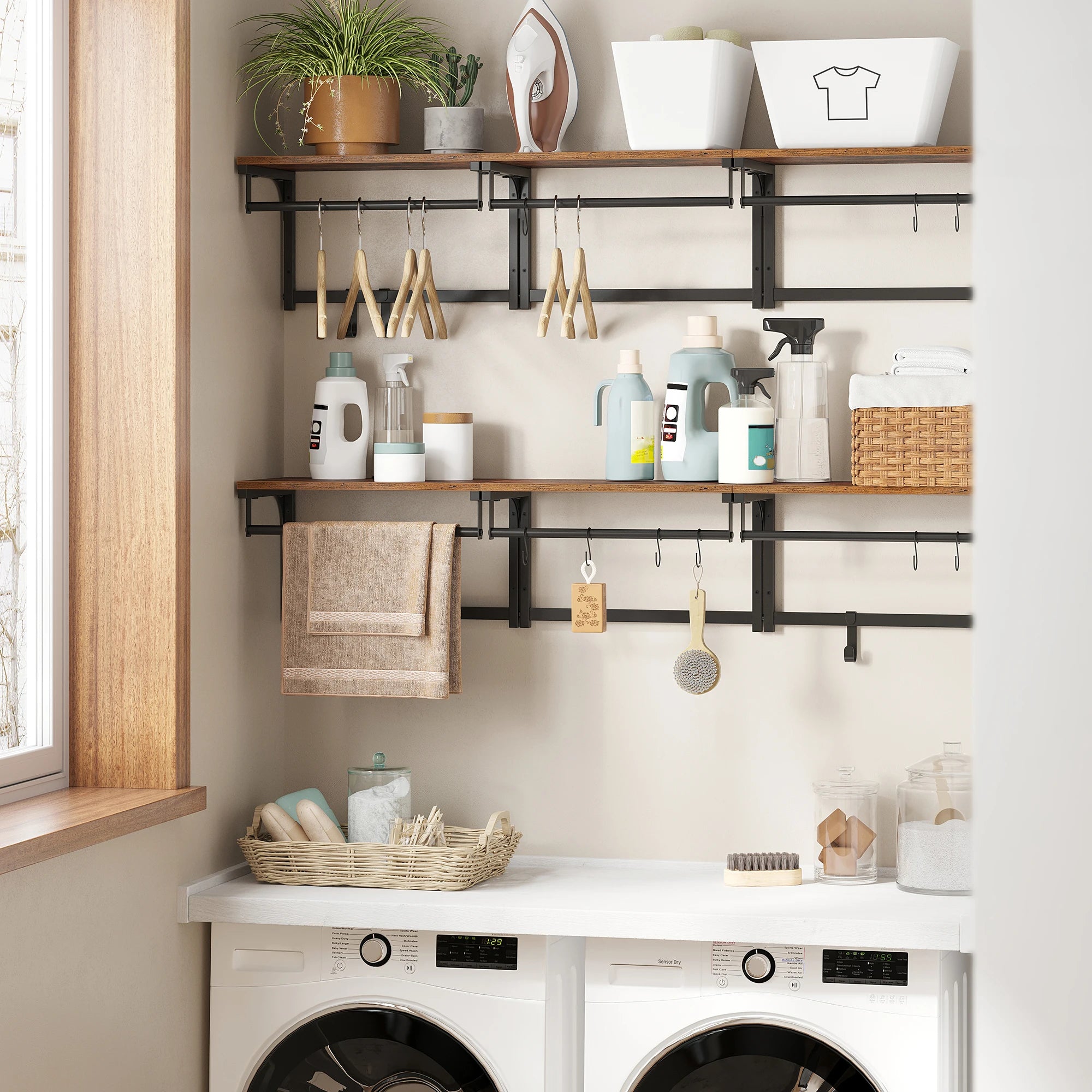 VASAGLE Wall wardrobe wall shelves with 8 hooks, 40x24x24 cm (L X W X H)