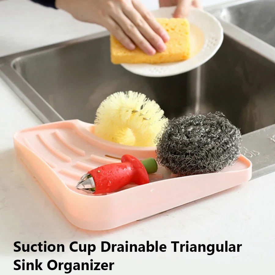 Multifunctional Kitchen Sink Triangle Storage Rack - Dishwashing Sponge Drainage Shelf Utensil Organizer for Home Garden