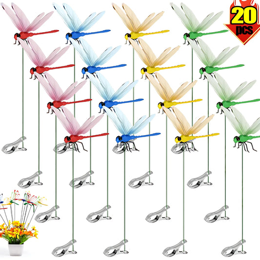 20/1x Simulated Dragonfly Insert Clip Wear Resist Bug Repellent Dragonfly Clamp 3D Artificial Hat Clip for Patio Decor Gardening